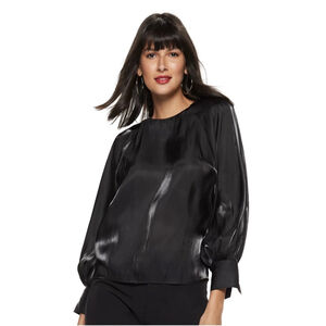 Nine West Black Shimmer Satin Blouse Size Small